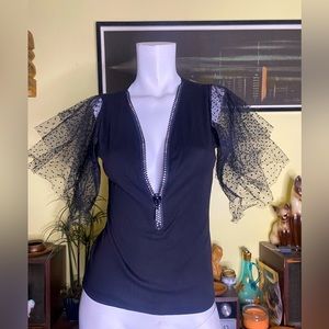 avant-garde blouse Gothic lace Tulle sleeves rhinestone zipper Moira couture